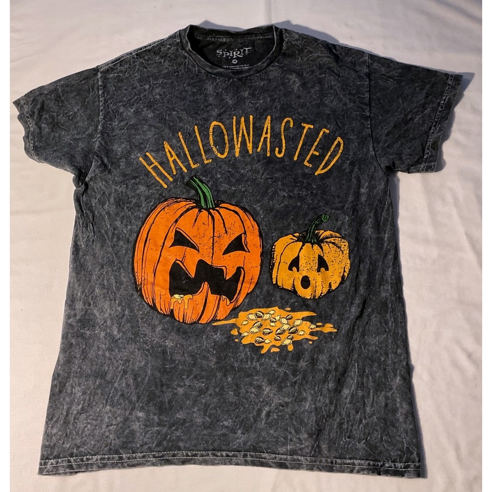 Spirit Halloween Hallowasted Pumpkin Graphic Tee Mineral Wash Gray Small